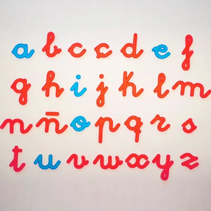 Alfabeto Montessori letras minúsculas enlazadas translúcidas (91) - Sumando Momentos