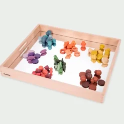 Bandeja de madera con espejo para explorar y asas 50 cm - Tickit