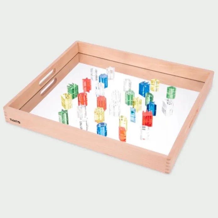 Bandeja de madera con espejo para explorar y asas 50 cm - Tickit