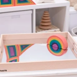 Bandeja de madera con espejo para explorar y asas 50 cm - Tickit