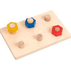 Base de madera con tuercas para encajar y enroscar - Montessori