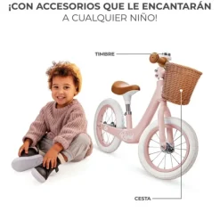 Bicicleta de equilibrio sin pedales Rapid 2 rosa pastel con cesta - Kinderkraft