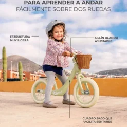 Bicicleta de equilibrio sin pedales Rapid 2 verde pastel con cesta - Kinderkraft