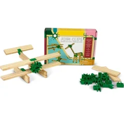 Bloques de construcción de madera (10) y conectores (56) compatibles con KAPLA - Join Clips