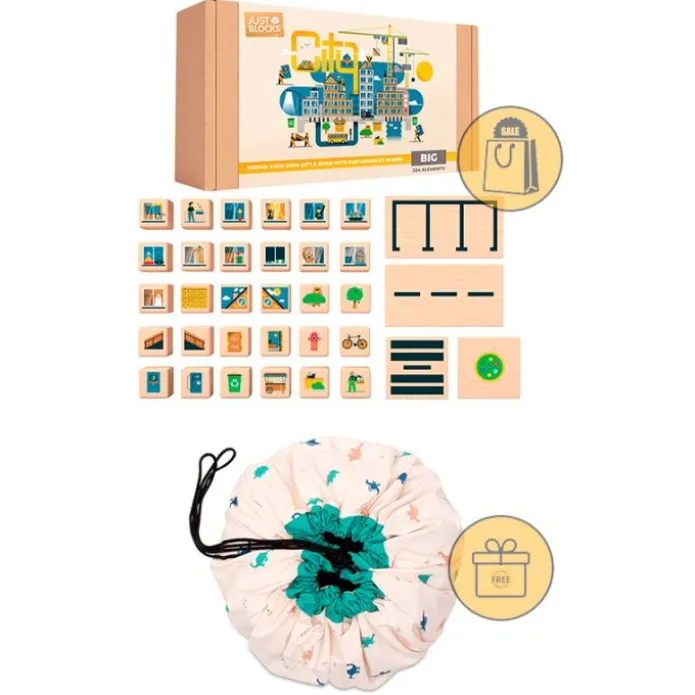 Bloques de madera City (324) - Just Blocks + REGALO manta-saco