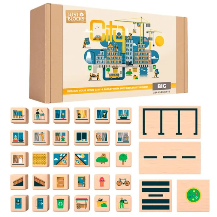 Bloques de madera City (324) - Just Blocks + REGALO manta-saco