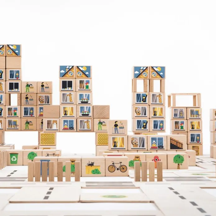 Bloques de madera City (324) - Just Blocks + REGALO manta-saco