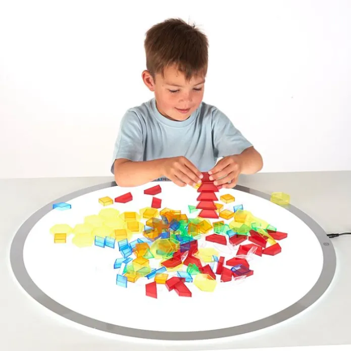 Bloques geométricos de colores translúcidos (180) - TickiT