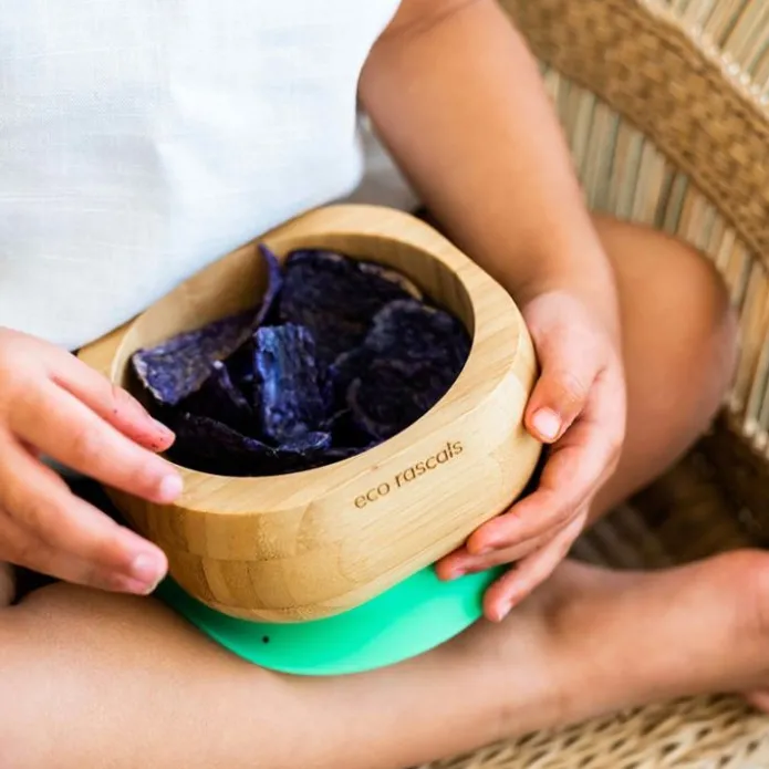 Bol con ventosa y cuchara azul - Madera de Bambú - Eco Rascals