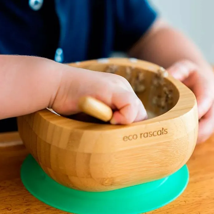 Bol con ventosa y cuchara azul - Madera de Bambú - Eco Rascals