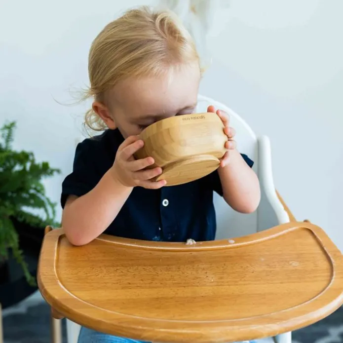 Bol con ventosa y cuchara verde - Madera de Bambú - Eco Rascals