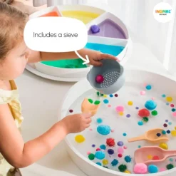 Boles y colador de silicona verde y azul para bandeja Play Tray (3) - Inspire My Play