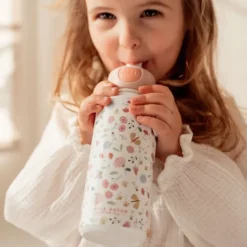 Botella campus pop-up rosa Flores y mariposas Mepal 400 ml - Little Dutch