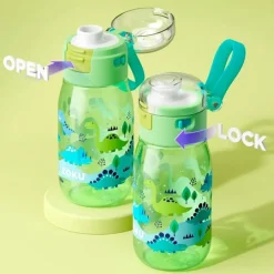 Botella Flip Gulp tritán (sin BPA) verde dinosaurios 475 ml - Zoku