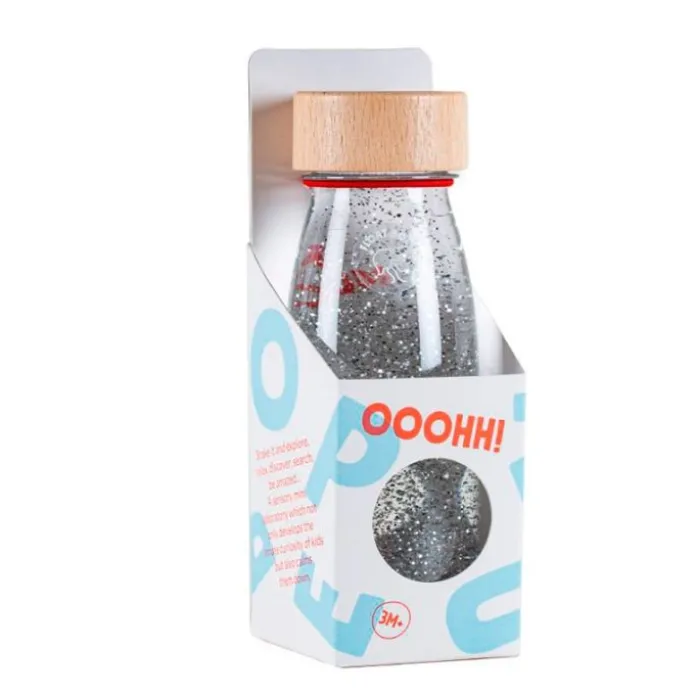 Botella sensorial flotante transparente y plateado Float Bottle - Petit Boum