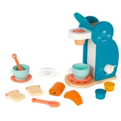 Cafetera con tazas y desayuno de madera - Janod