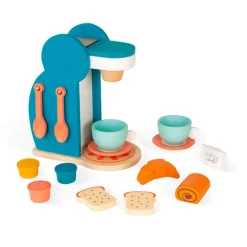 Cafetera con tazas y desayuno de madera - Janod