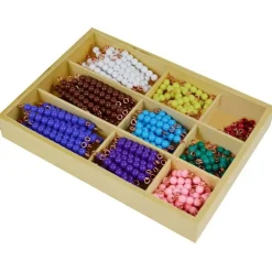 Caja de madera con perlas y barras de colores (9 uds) - Montessori