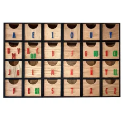 Caja de madera para clasificar sonidos Montessori mayúsculas - R-cre@