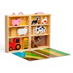Caja escenario de madera granja con animales - Bigjigs