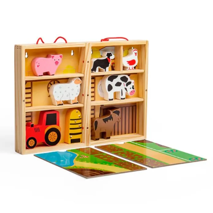 Caja escenario de madera granja con animales - Bigjigs