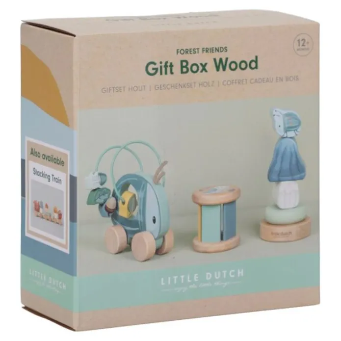 Caja regalo sonajero, apilable y looping de madera Amigos del bosque - Little Dutch