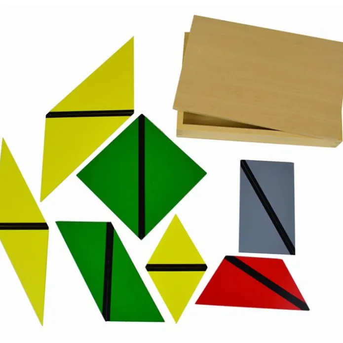 Cajas de madera con mini triángulos constructivos - Montessori