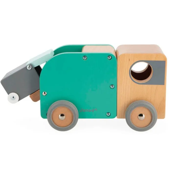 Camión de basura de madera con contenedor - Janod