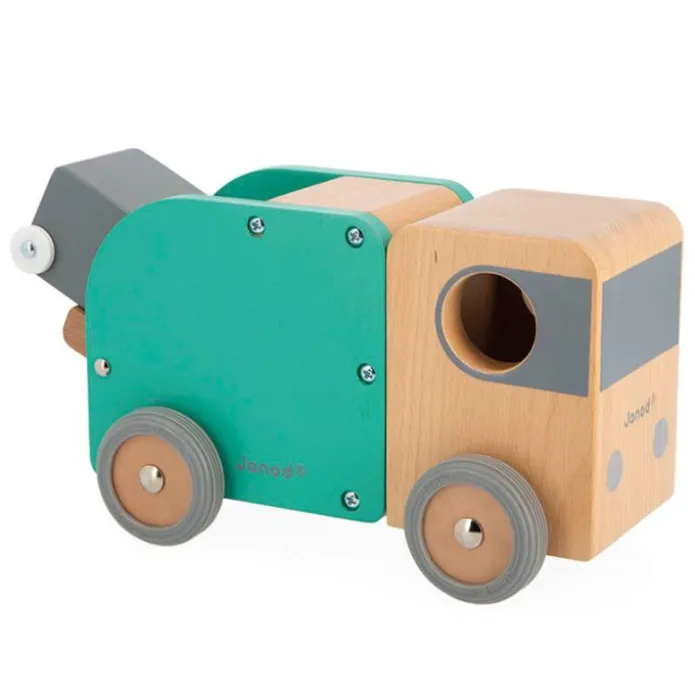 Camión de basura de madera con contenedor - Janod