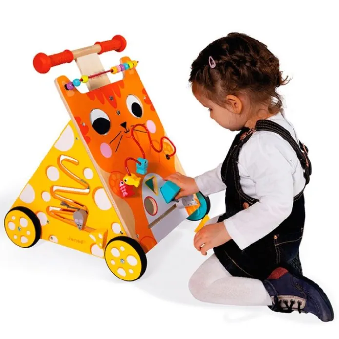 Carrito andador de madera con actividades Gato - Janod
