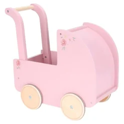 Carrito capazo para muñecas rosa con flores de madera - Little Dutch