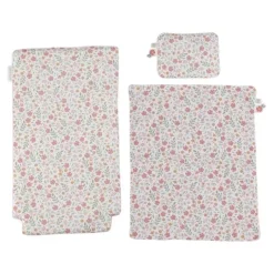 Carrito capazo para muñecas rosa con flores de madera - Little Dutch