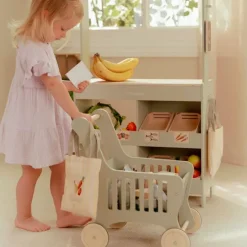 Carrito de la compra de madera con alimentos - Little Dutch