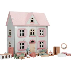 Casa de muñecas de madera con muebles rosa - Little Dutch