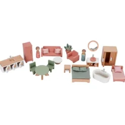 Casa de muñecas de madera con muebles rosa - Little Dutch