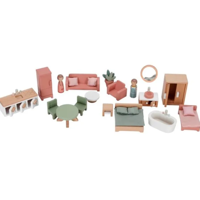 Casa de muñecas de madera con muebles rosa - Little Dutch