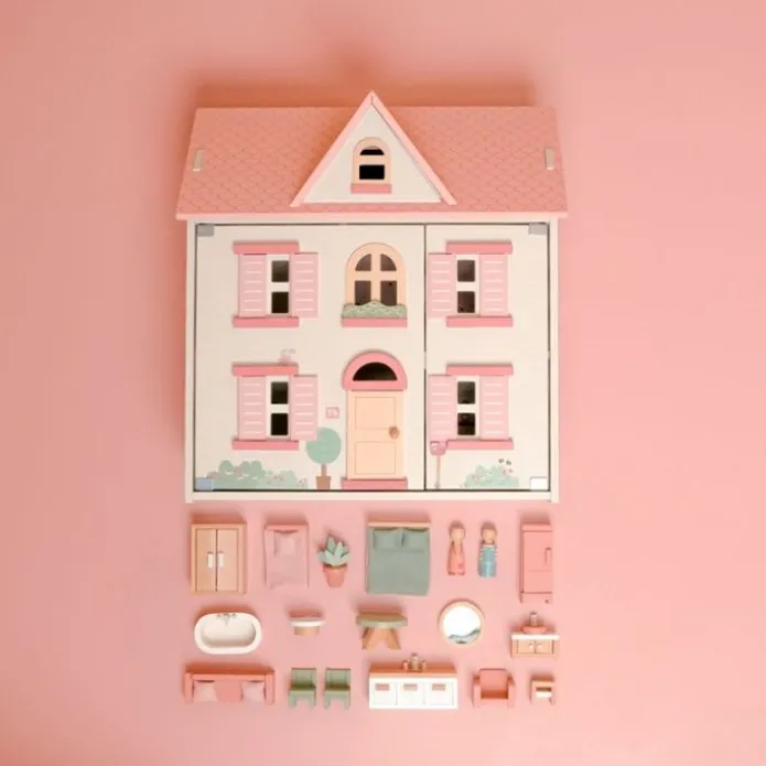 Casa de muñecas de madera con muebles rosa - Little Dutch