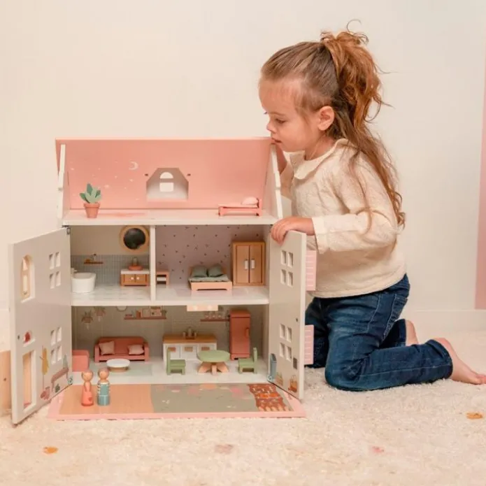 Casa de muñecas de madera con muebles rosa - Little Dutch