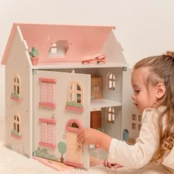 Casa de muñecas de madera con muebles rosa - Little Dutch