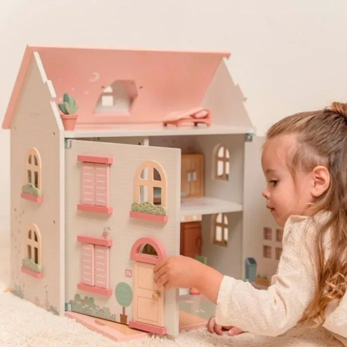Casa de muñecas de madera con muebles rosa - Little Dutch