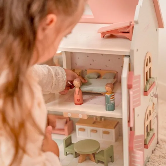 Casa de muñecas de madera con muebles rosa - Little Dutch