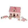 Casa de muñecas de madera con muebles rosa portátil - Little Dutch
