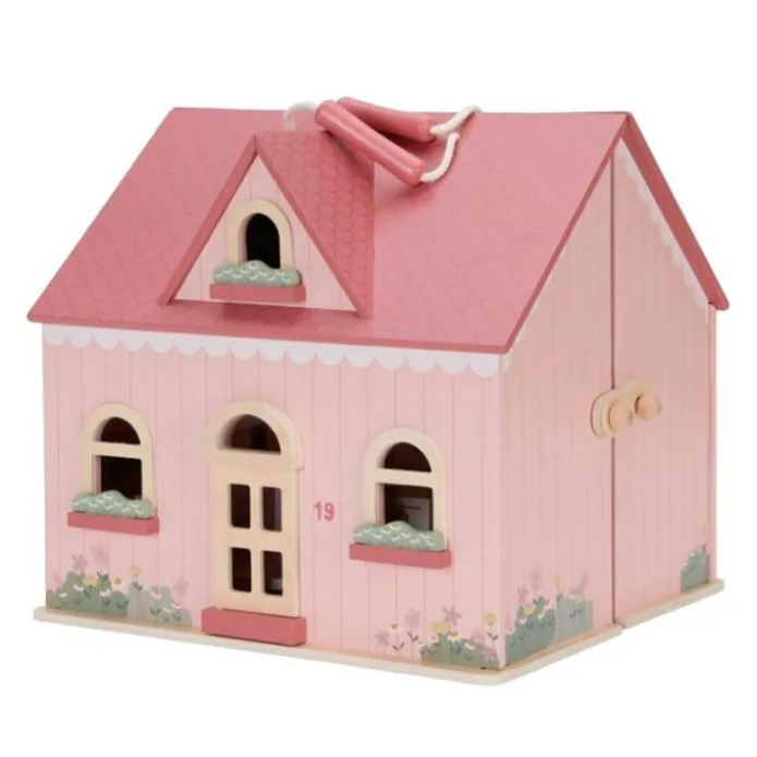 Casa de muñecas de madera con muebles rosa portátil - Little Dutch