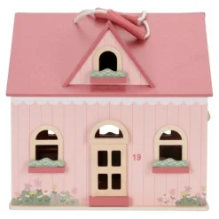 Casa de muñecas de madera con muebles rosa portátil - Little Dutch
