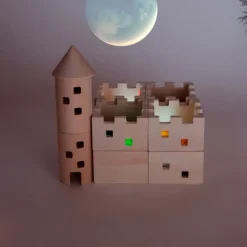Castillo de madera con ventanas translúcidas 19 piezas - Andreu Toys