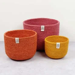 Cestas de yute para almacenar y clasificar altas amarilla, naranja y rosa (3) - ReSpiin