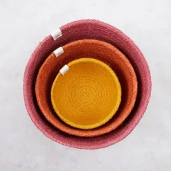 Cestas de yute para almacenar y clasificar altas amarilla, naranja y rosa (3) - ReSpiin