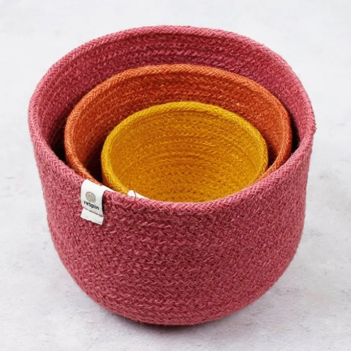 Cestas de yute para almacenar y clasificar altas amarilla, naranja y rosa (3) - ReSpiin