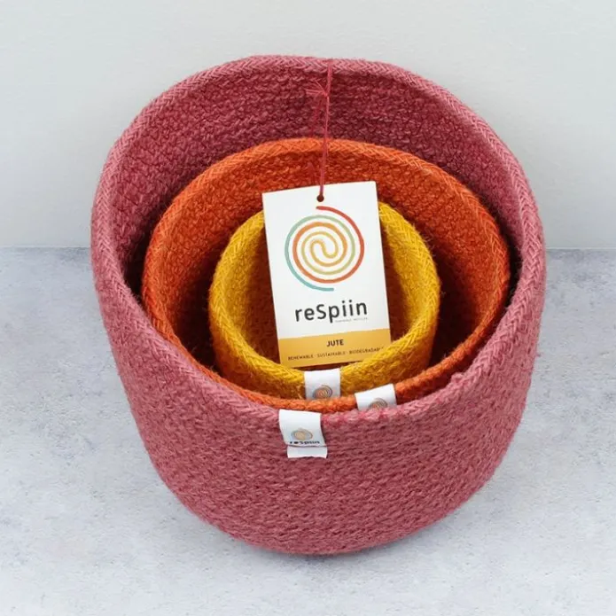 Cestas de yute para almacenar y clasificar altas amarilla, naranja y rosa (3) - ReSpiin