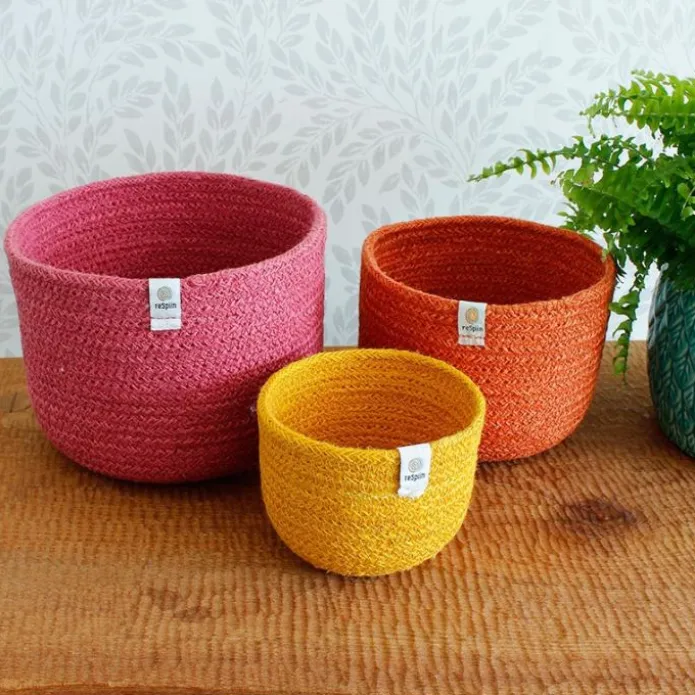 Cestas de yute para almacenar y clasificar altas amarilla, naranja y rosa (3) - ReSpiin